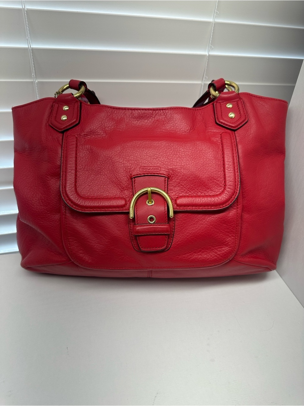 Coach Red Campbell Leather Belle Carryall
